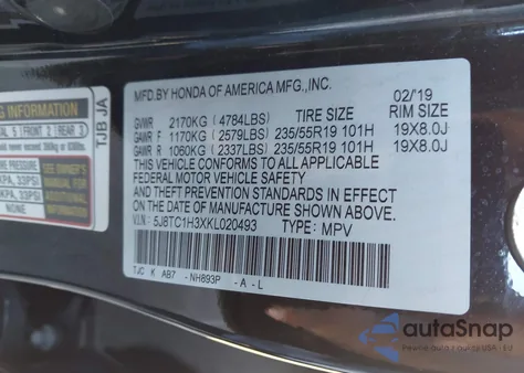 2019 Acura Rdx Standard z USA, uszkodzony, nr VIN 5J8TC1H3XKL020493